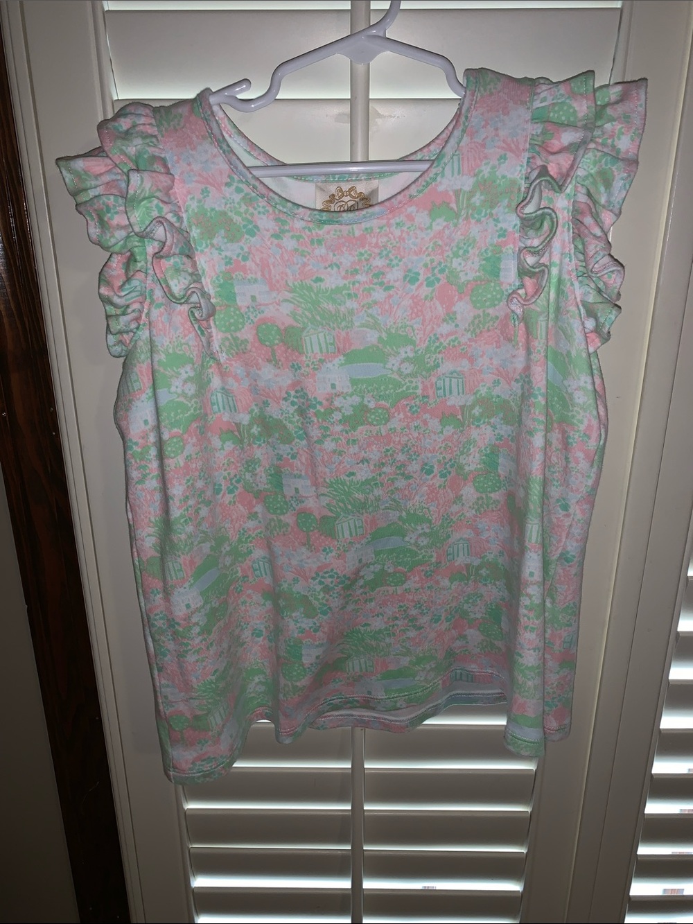 Girls Ruffle Sleeve Top in Pink & Mint